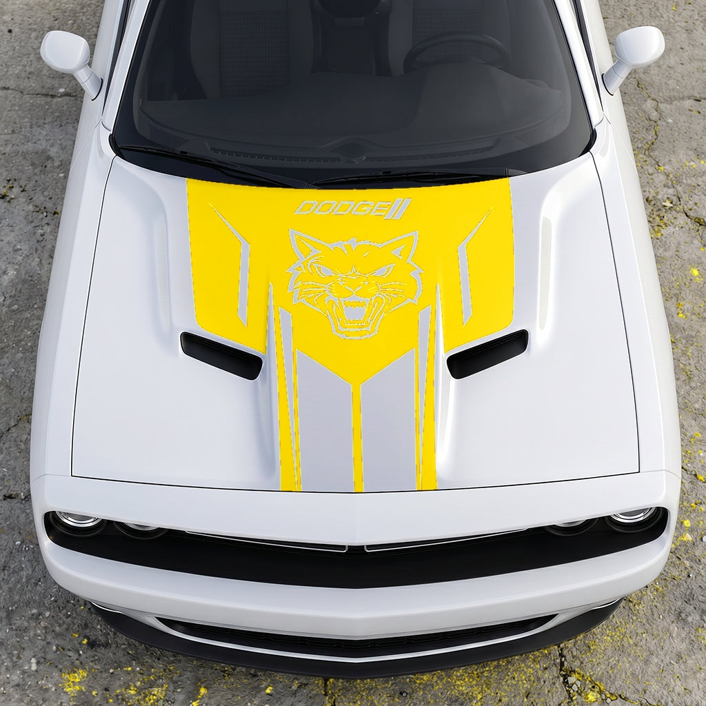 Hood Panel Decal/Sticker - Hellcat Frontal Assault Logo - Symmetrical Side-Accented Graphic Kit - For Dodge Challenger 2015-2024 - Premium Vinyl