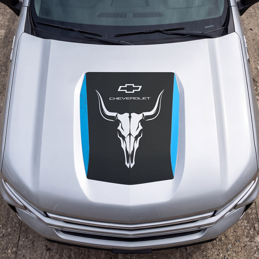 Hood Panel Decal/Sticker - Bison Skull Graphic Decal Graphic Kit - For Chevrolet Silverado 2019-2024 - Premium Vinyl