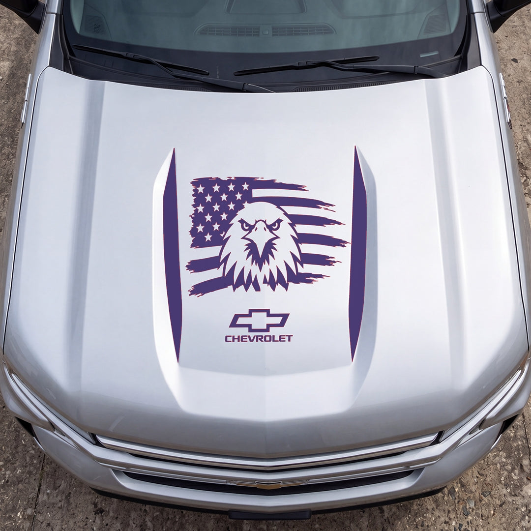 Hood Panel Decal/Sticker - American Facing Eagle Graphic Decal Graphic Kit - For Chevrolet Silverado 2019-2024 - Premium Vinyl