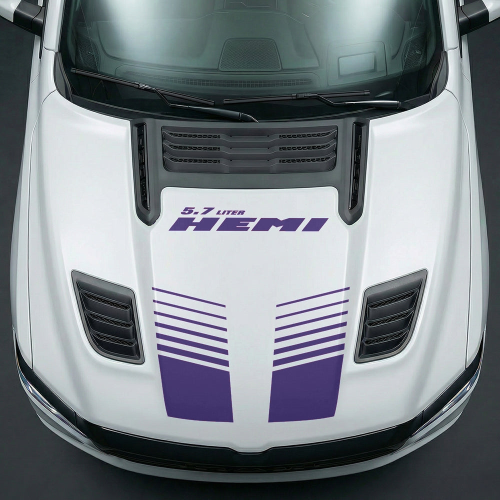 Hood Panel Decal/Sticker - Aggressive 5.7L HEMI Slotted Strobe - Cut Graphic Kit - For Dodge Ram 2019-2025 - Premium Vinyl