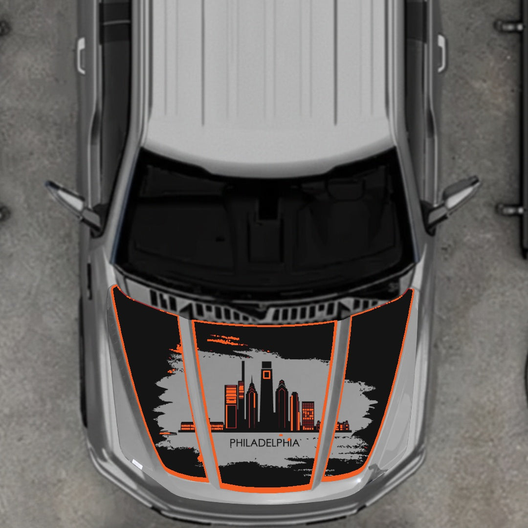 Hood Panel Decal/Sticker - Philadelphia - Cut - Border Graphic Kit - For Ford F-150 2020-2026 - Premium Vinyl