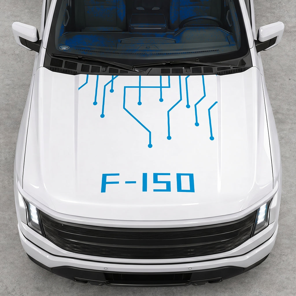 Hood Panel Decal/Sticker - Cut F150 Electric Circuit Graphic Decal Graphic Kit - For FORD F-150 2015-2020 - Premium Vinyl