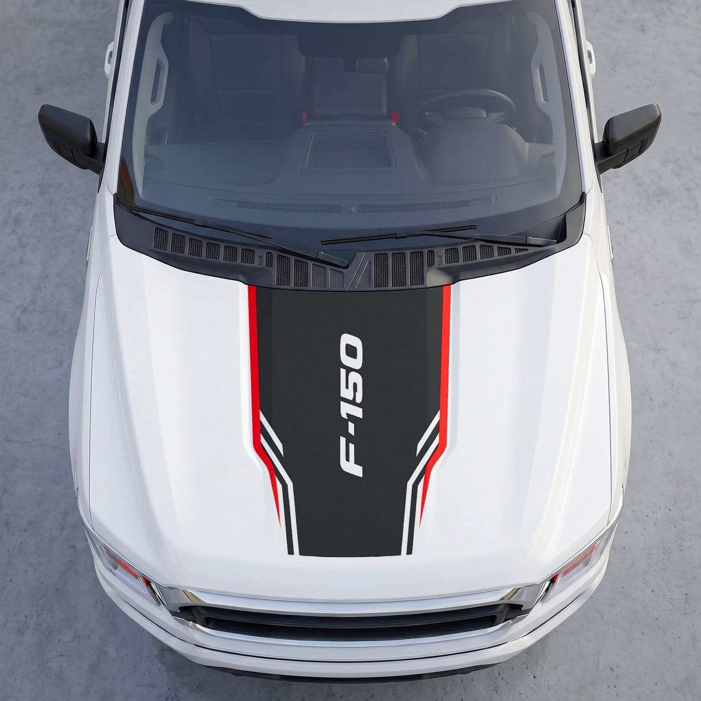 Hood Panel Decal/Sticker - Sport Tech Hood Decal Wrap – Matte Black Center Shield with Slanted Logo & Angled Speed Stripes Graphic Kit - For Ford F-150 F150 2015-2020 - Premium Vinyl