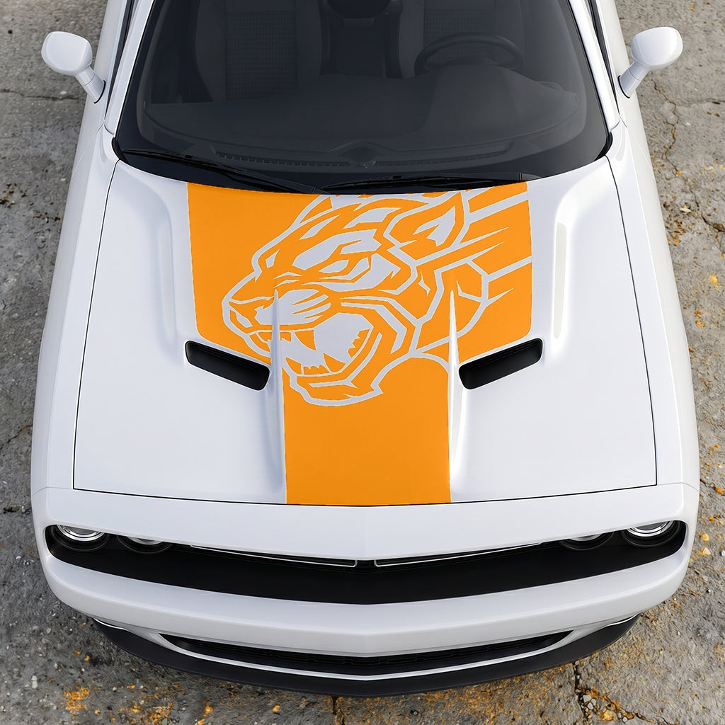 Hood Panel Decal/Sticker - Hellcat Predator Shadow - Aggressive Full-Face Jungle Cat Graphic Kit - For Dodge Challenger 2015-2024 - Premium Vinyl