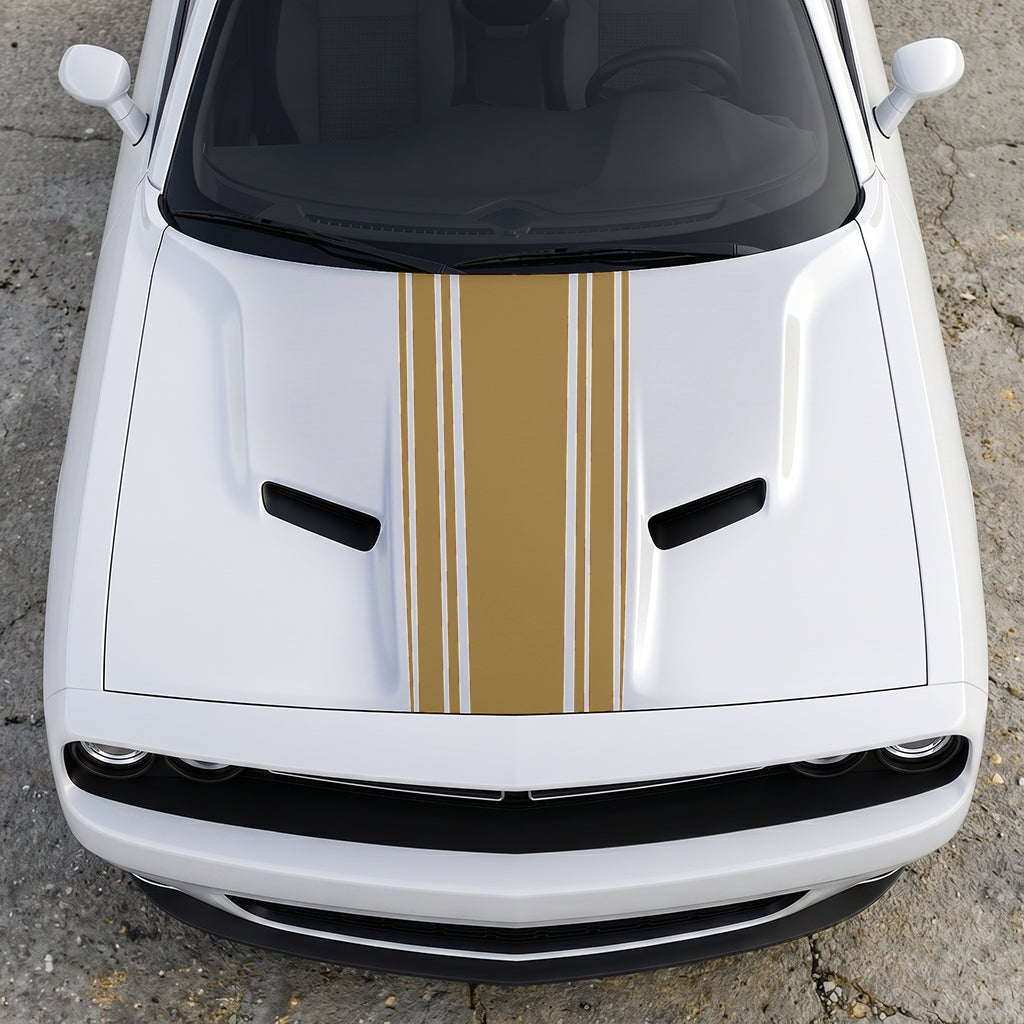 Hood Panel Decal/Sticker - Challenger Interceptor Center Stripe - Multi-Pin Racing Fade Vinyl Graphic Kit - For Dodge Challenger 2015-2024 - Premium Vinyl
