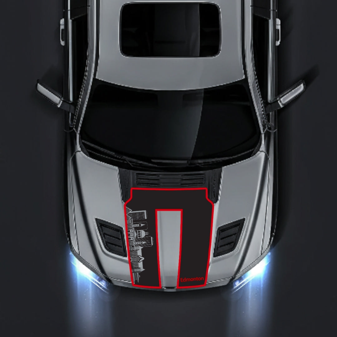 Performance Hood Panel Decal/Sticker - Edmonton Skyline - Cut - Border Graphic Kit - For Dodge RAM 1500 2019-2025 - Premium Vinyl