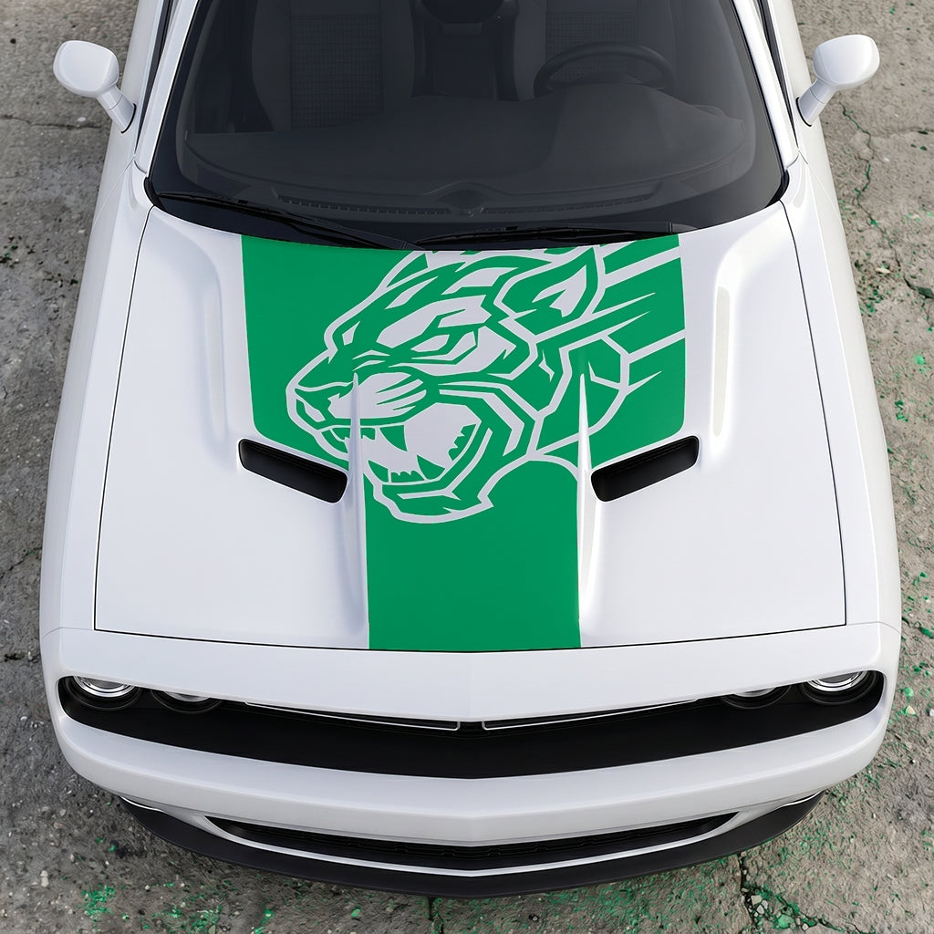 Hood Panel Decal/Sticker - Hellcat Predator Shadow - Aggressive Full-Face Jungle Cat Graphic Kit - For Dodge Challenger 2015-2024 - Premium Vinyl