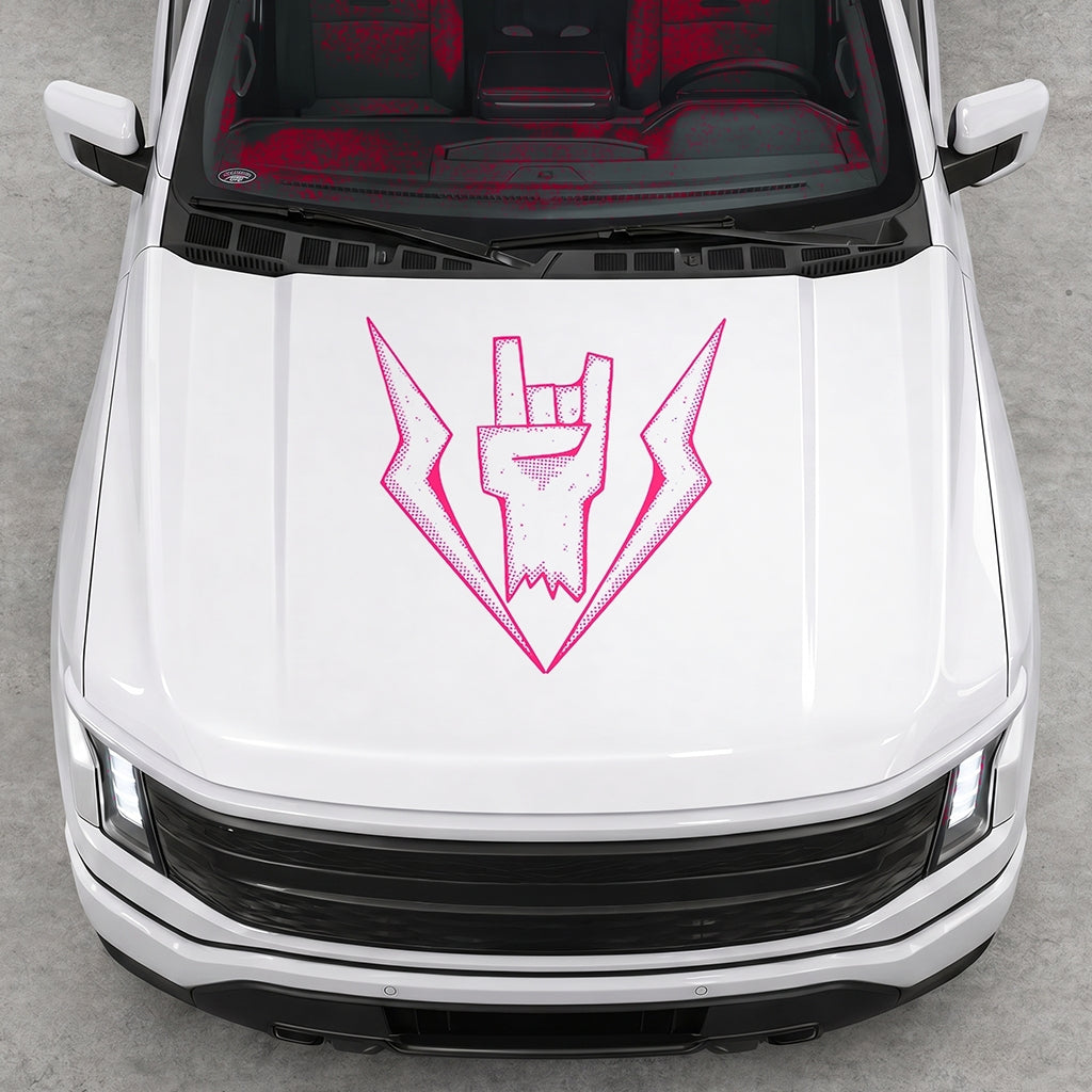 Hood Panel Decal/Sticker - Cut Lightning Rock Hand Graphic Decal Graphic Kit - For FORD F-150 2015-2020 - Premium Vinyl