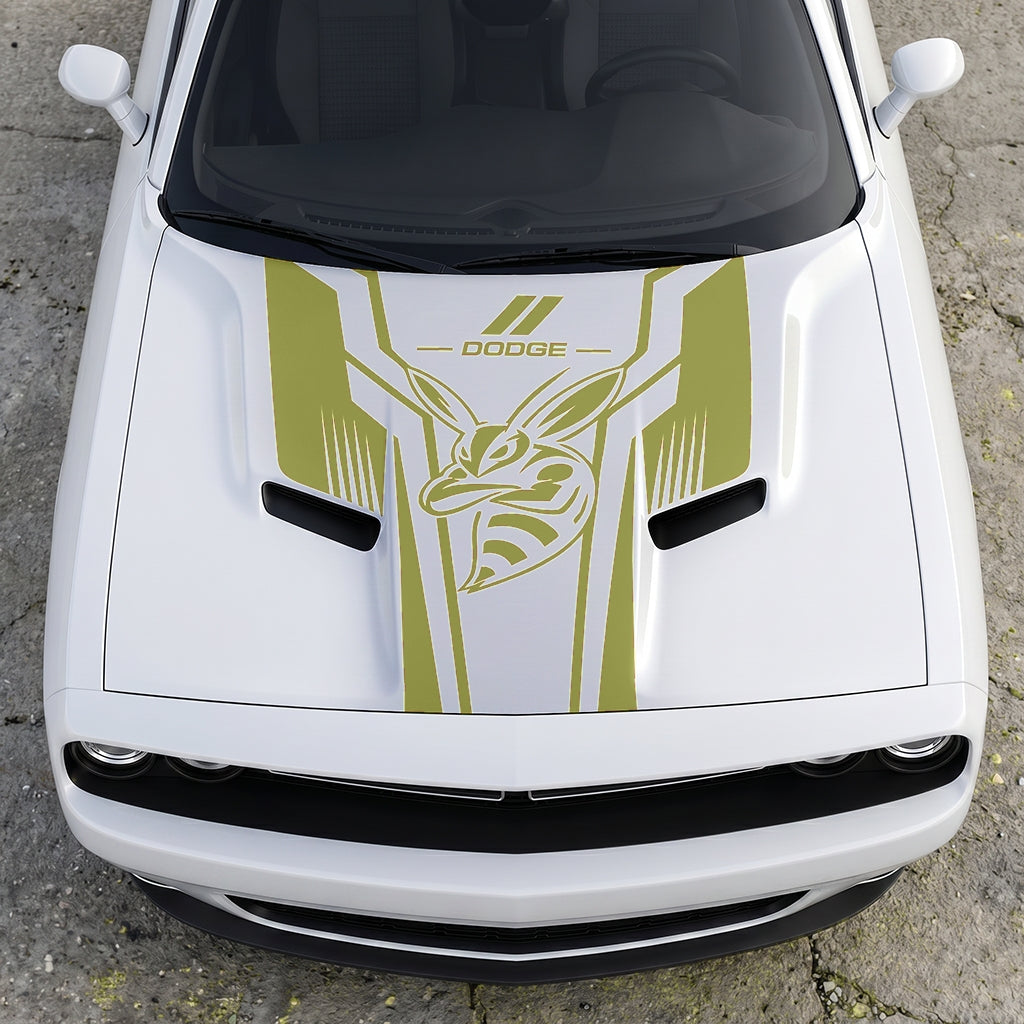 Hood Panel Decal/Sticker - Scat Pack Angry Bee Aerodynamic - Dual-Wing Performance Series Graphic Kit - For Dodge Challenger 2015-2024 - Premium Vinyl