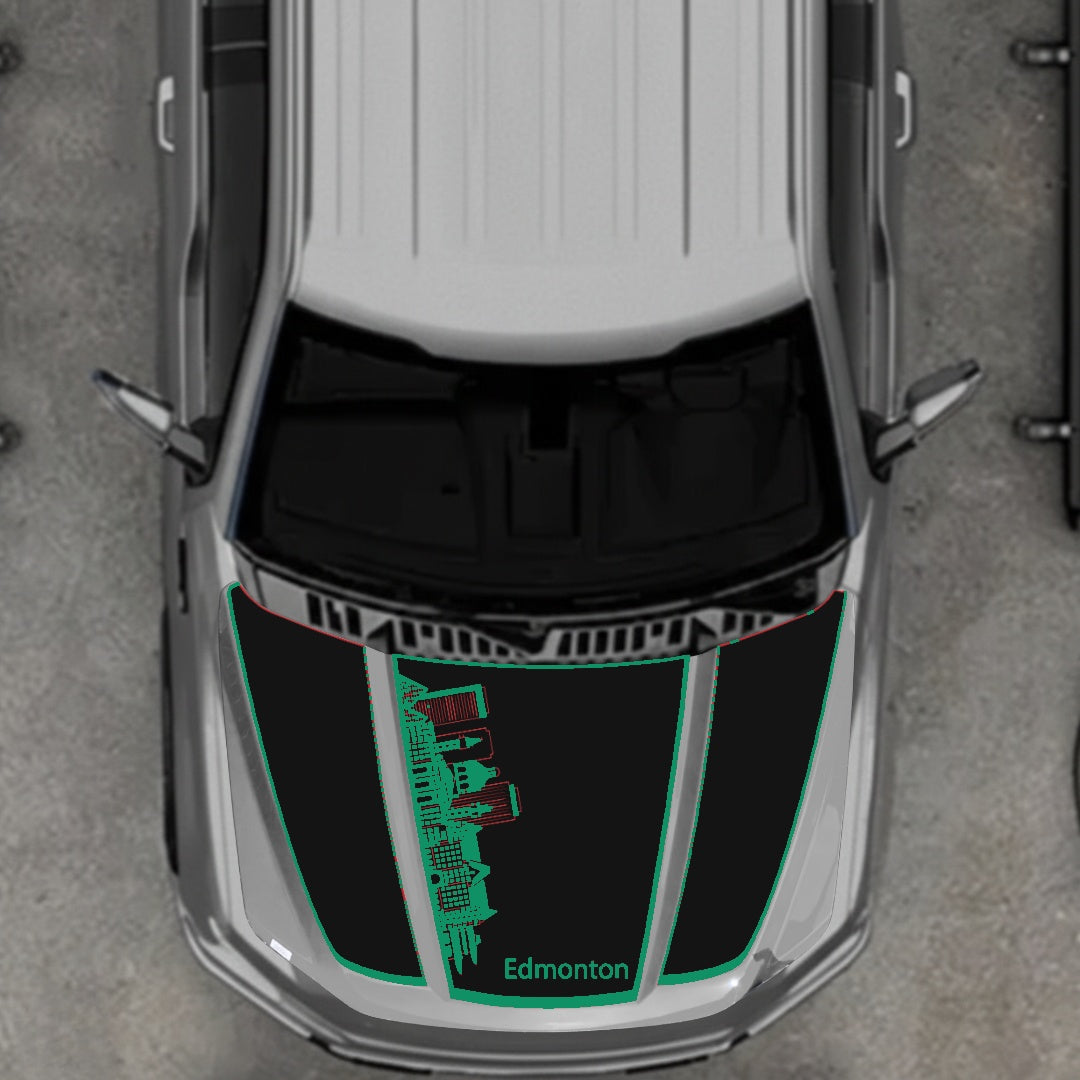 Hood Panel Decal/Sticker - Edmonton Skyline - Border Graphic Kit - For Ford F-150 2020-2026 - Premium Vinyl