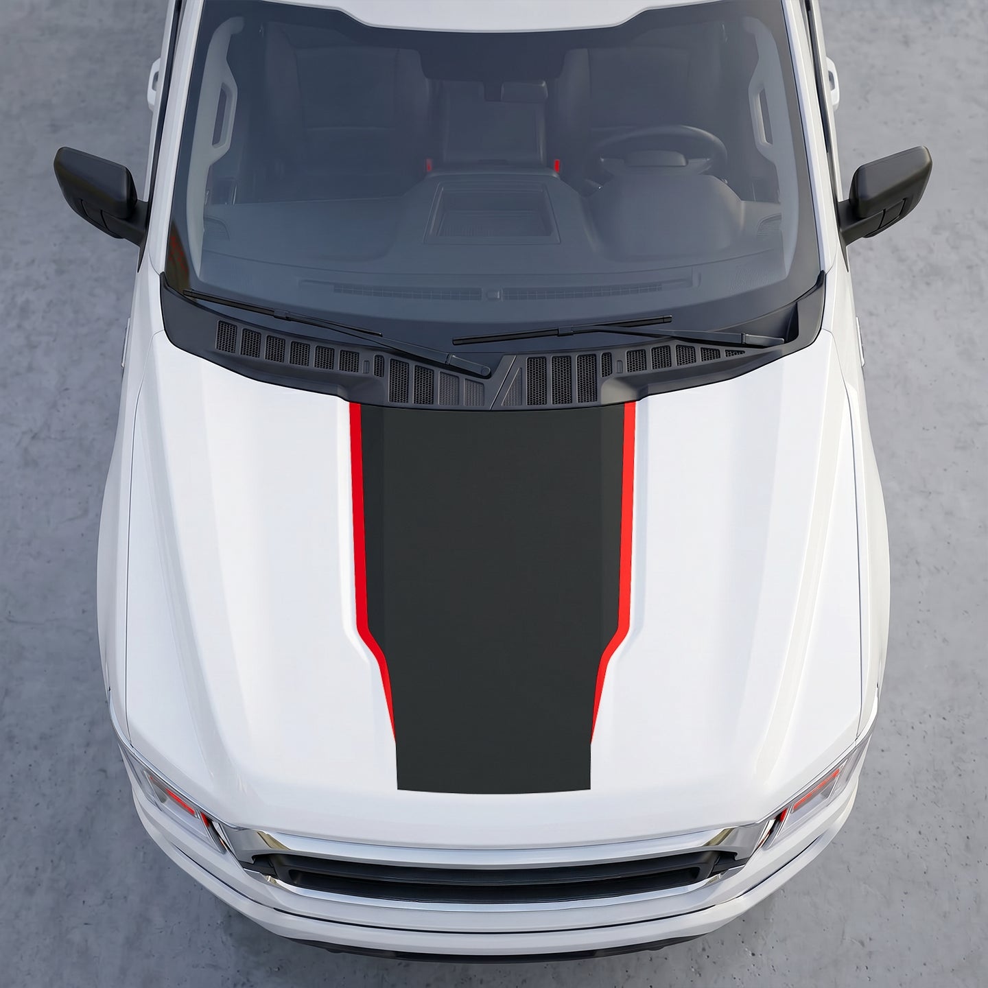 Hood Panel Decal/Sticker - Full Matte Black Hood with colored outlines Graphic Kit - For Ford F-150 F150 2015-2020 - Premium Vinyl