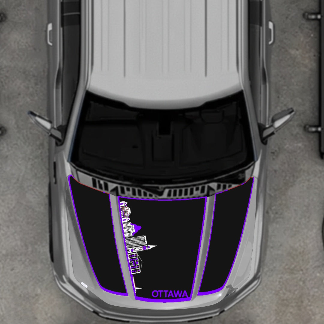 Hood Panel Decal/Sticker - Ottawa Skyline - Cut - Border Graphic Kit - For Ford F-150 2020-2026 - Premium Vinyl