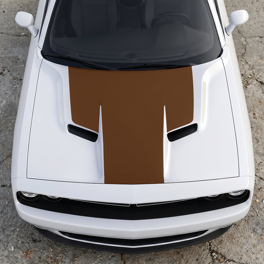 Hood Panel Decal/Sticker - The Foundation - Solid T-Shape - Matte Performance Trim Blackout Graphic Kit - For Dodge Challenger 2015-2024 - Premium Vinyl