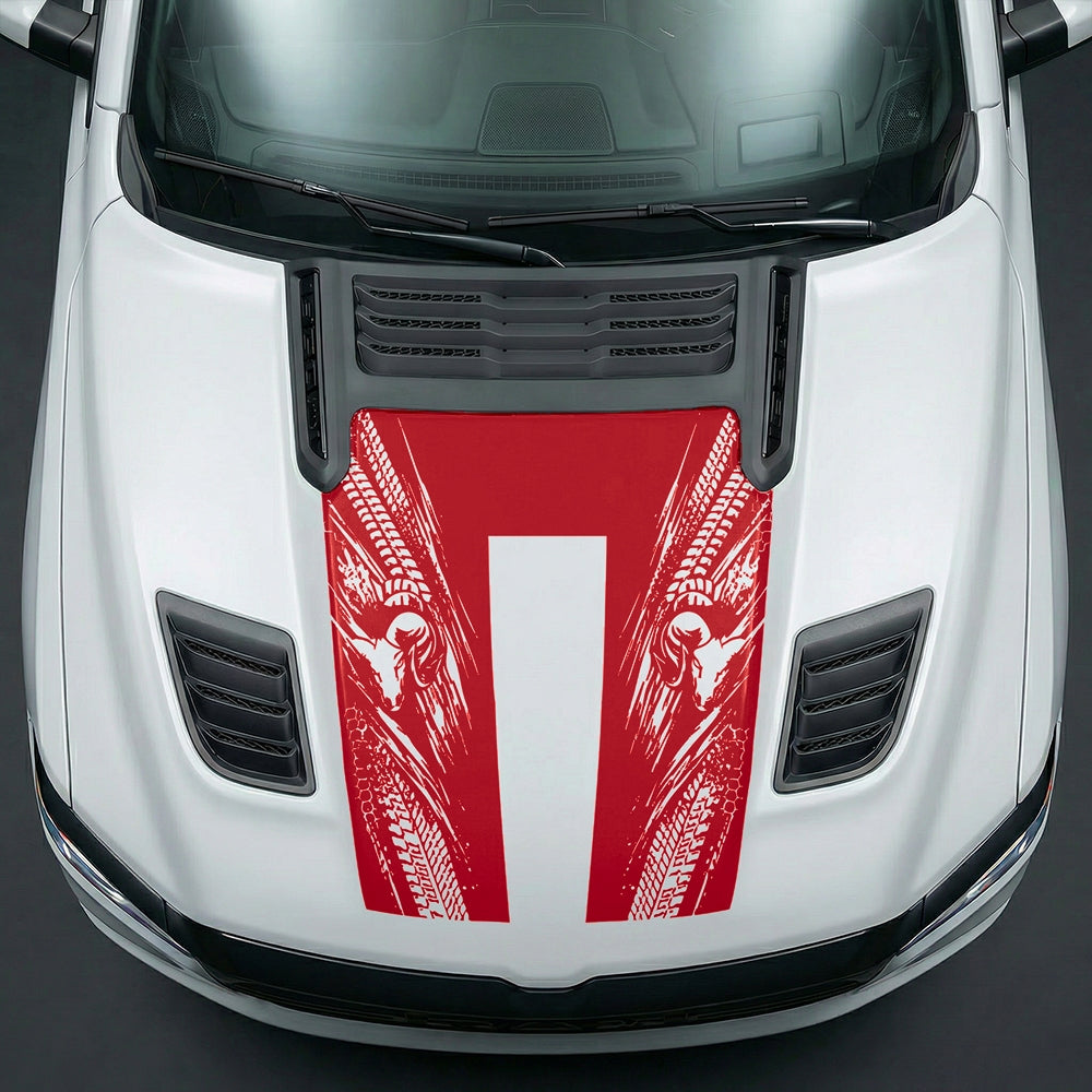 Hood Panel Decal/Sticker - Extreme Tread & Slash Ram Mascot U-Shape Graphic Kit - For Dodge Ram 2019-2025 - Premium Vinyl