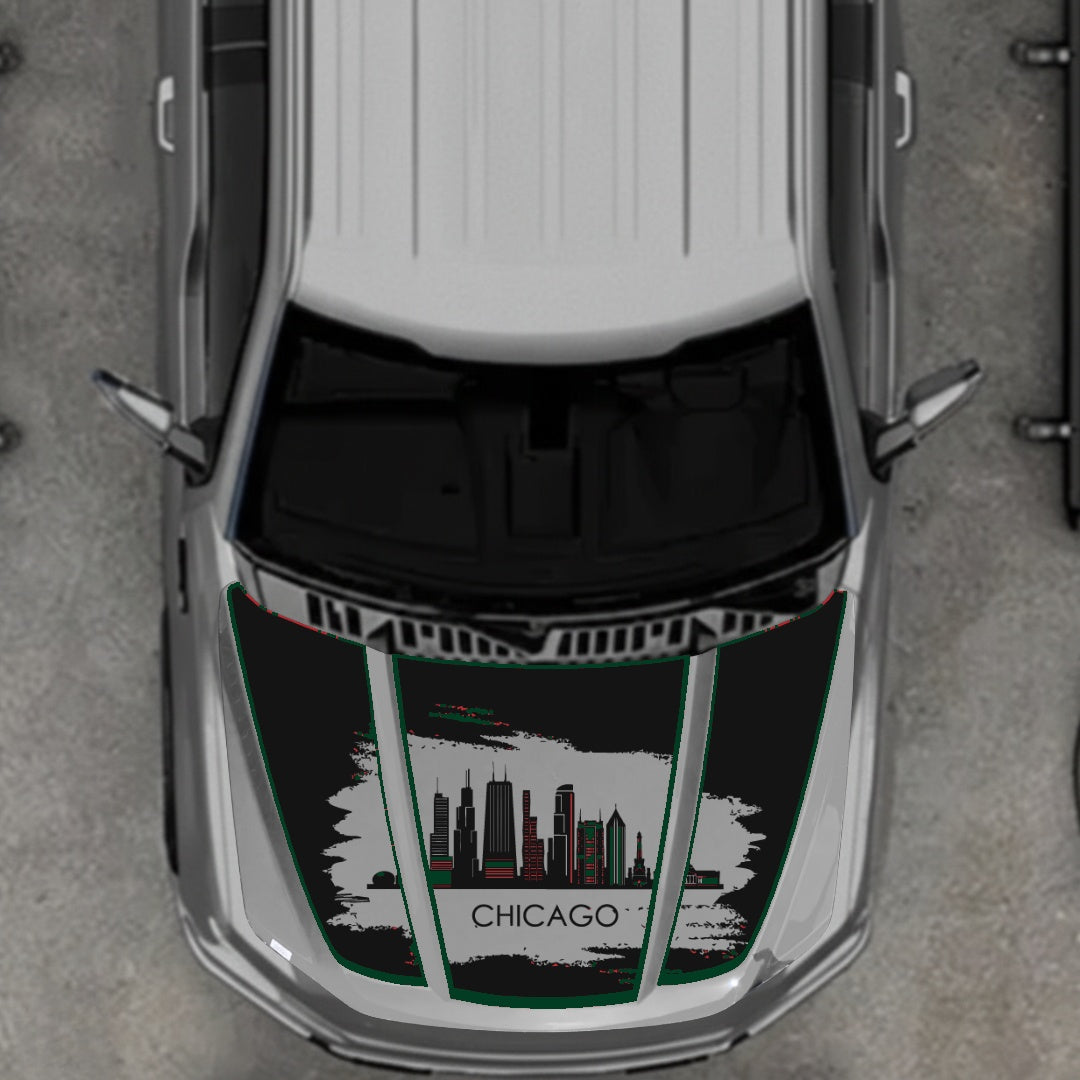 Hood Panel Decal/Sticker - Chicago - Cut - Border Graphic Kit - For Ford F-150 2020-2026 - Premium Vinyl