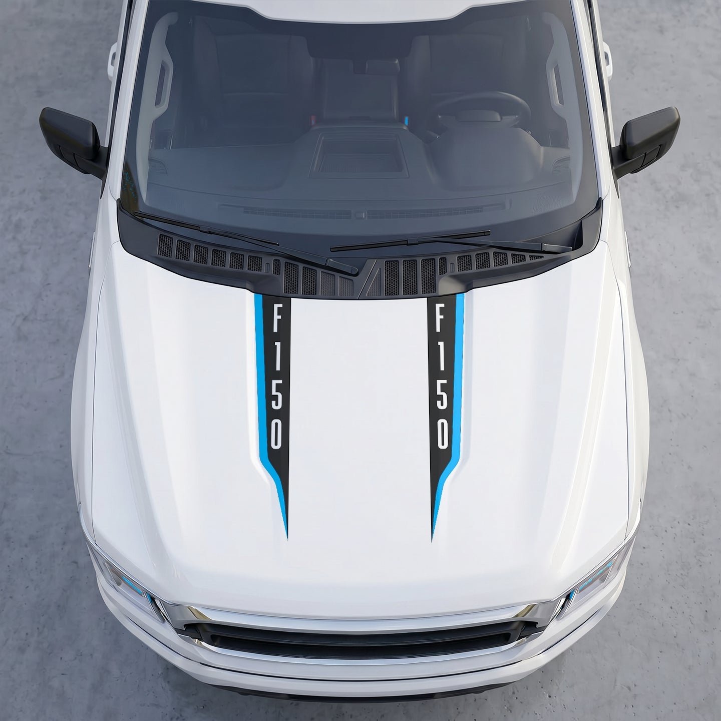 Hood Panel Decal/Sticker - Vertical Lettering Hood Cowl Accent Stripes – Dual Side Matte Black Vinyl Decals with Block Logo Graphic Kit - For Ford F-150 F150 2015-2020 - Premium Vinyl