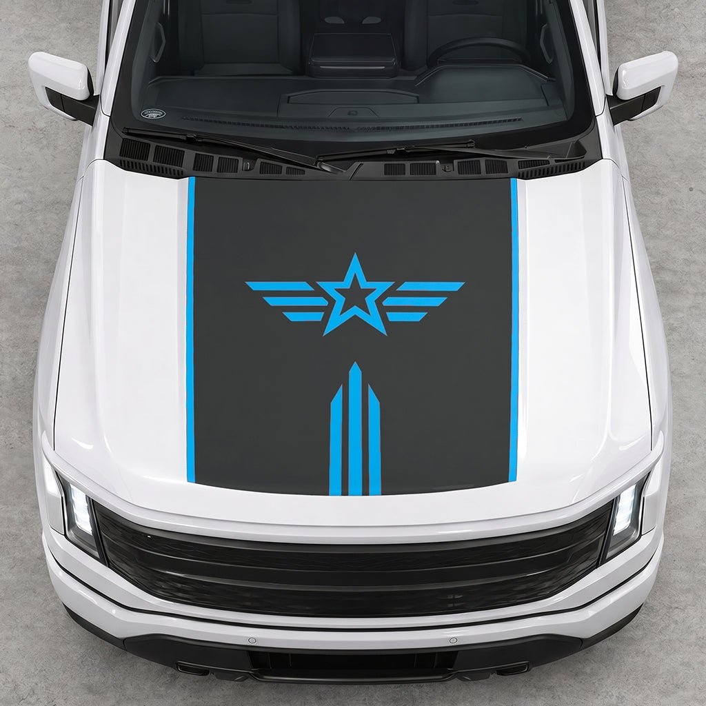 Hood Panel Decal/Sticker - Winged Star Graphic Decal Graphic Kit - For Ford F-150 2015-2020 - Premium Vinyl