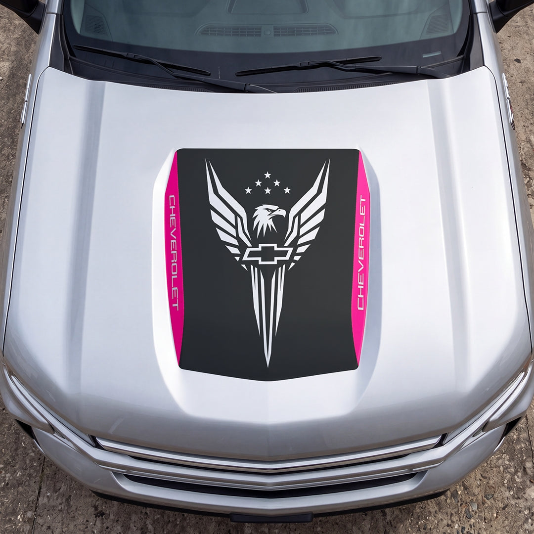 Hood Panel Decal/Sticker - Eagle Wings with Stars Graphic Decal Graphic Kit - For Chevrolet Silverado 2019-2024 - Premium Vinyl