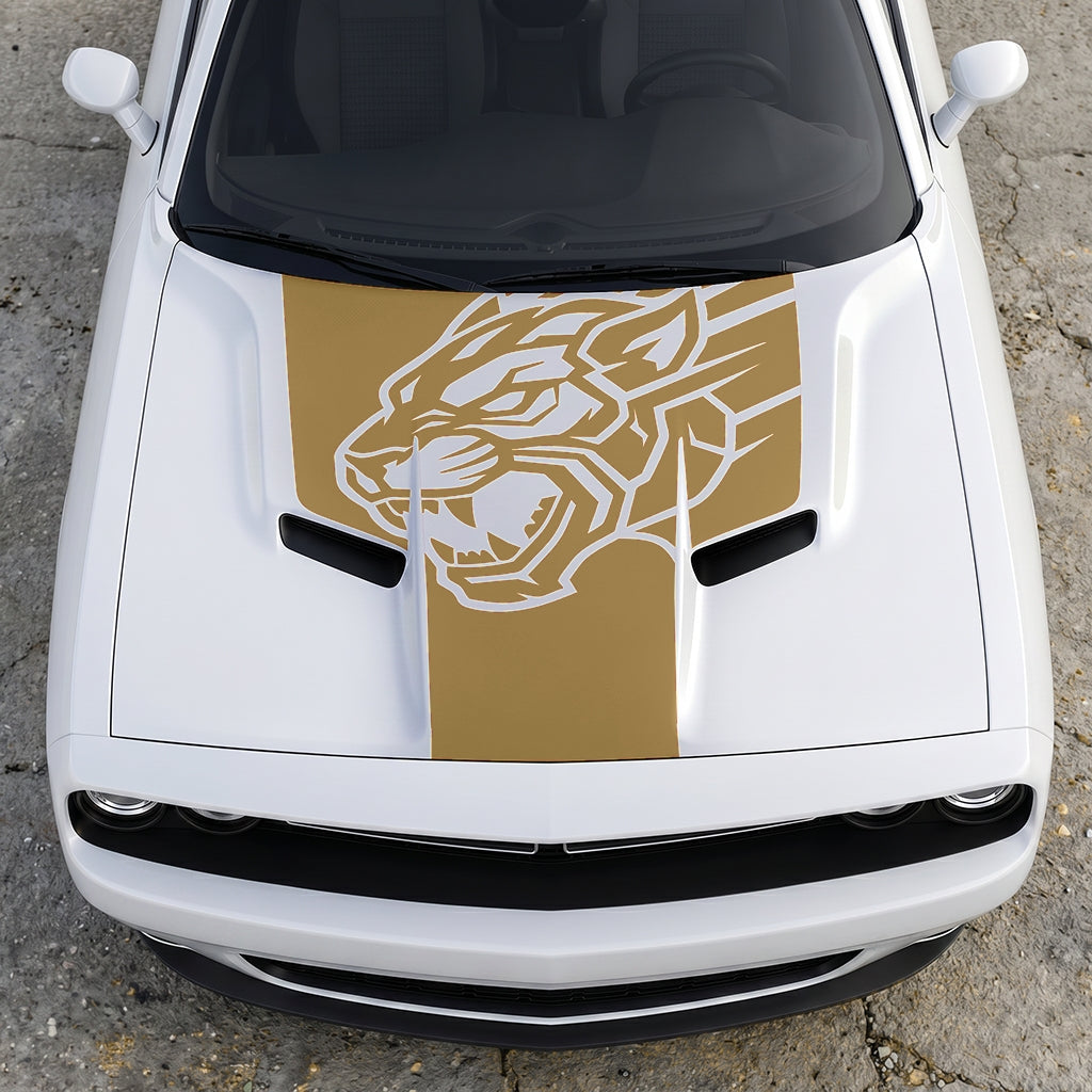 Hood Panel Decal/Sticker - Hellcat Predator Shadow - Aggressive Full-Face Jungle Cat Graphic Kit - For Dodge Challenger 2015-2024 - Premium Vinyl