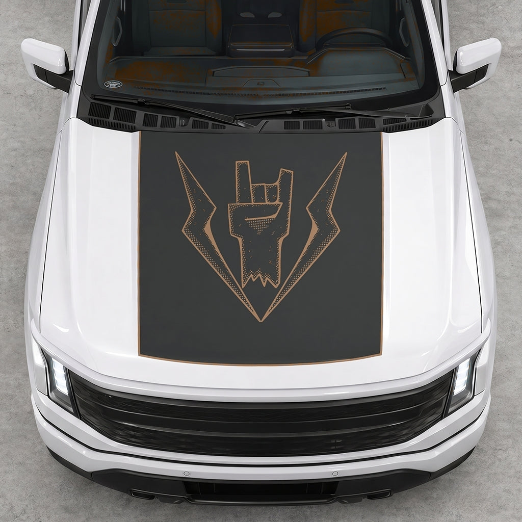 Hood Panel Decal/Sticker - Lightning Rock Hand Graphic Decal Graphic Kit - For FORD F-150 2015-2020 - Premium Vinyl
