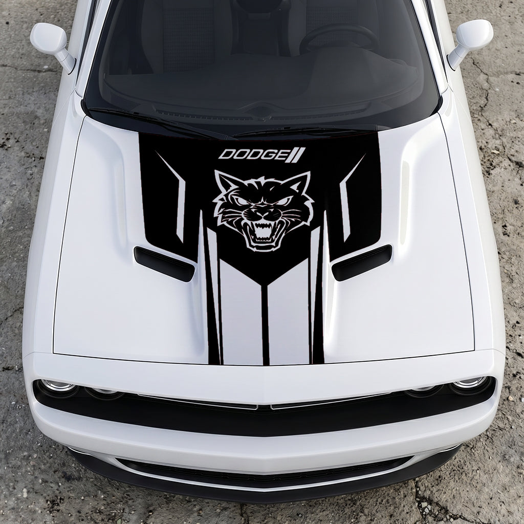 Hood Panel Decal/Sticker - Hellcat Frontal Assault Logo - Symmetrical Side-Accented Graphic Kit - For Dodge Challenger 2015-2024 - Premium Vinyl