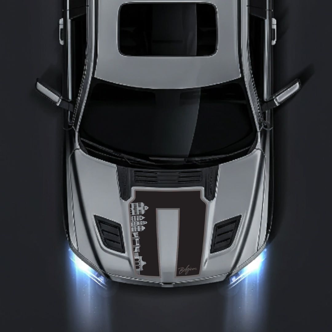 Performance Hood Panel Decal/Sticker - Belgium Skyline - Cut - Border Graphic Kit - For Dodge RAM 1500 2019-2025 - Premium Vinyl