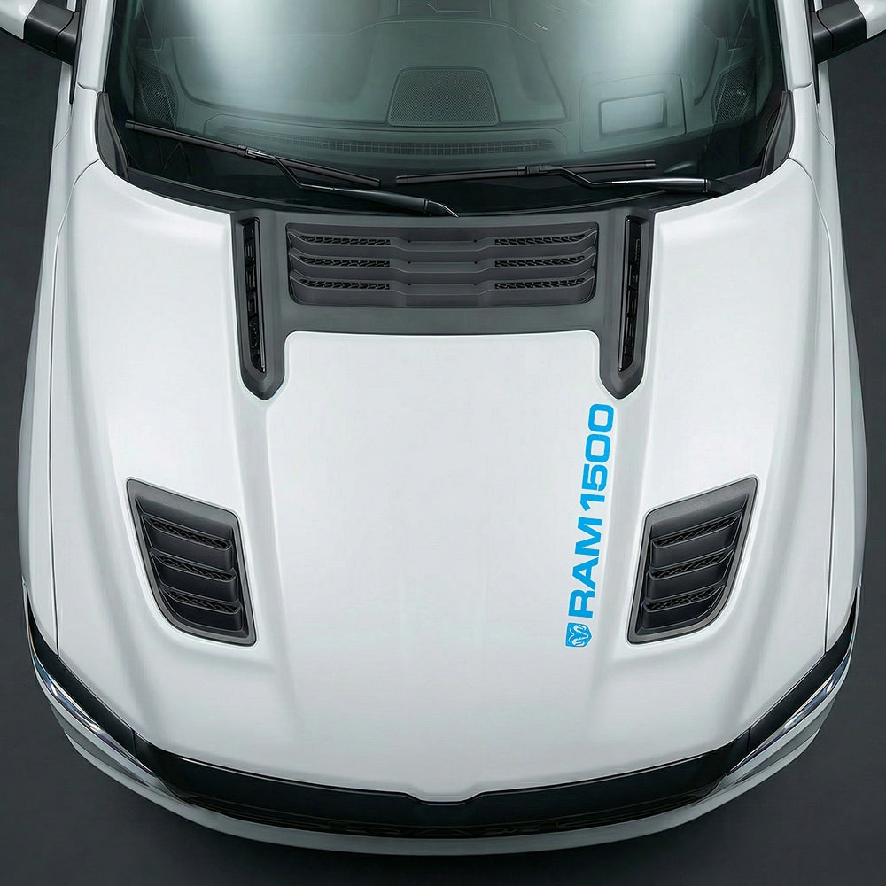 Hood Panel Decal/Sticker - Sleek Vertical RAM 1500 Text & Logo Minimalist - Cut Graphic Kit - For Dodge Ram 2019-2025 - Premium Vinyl