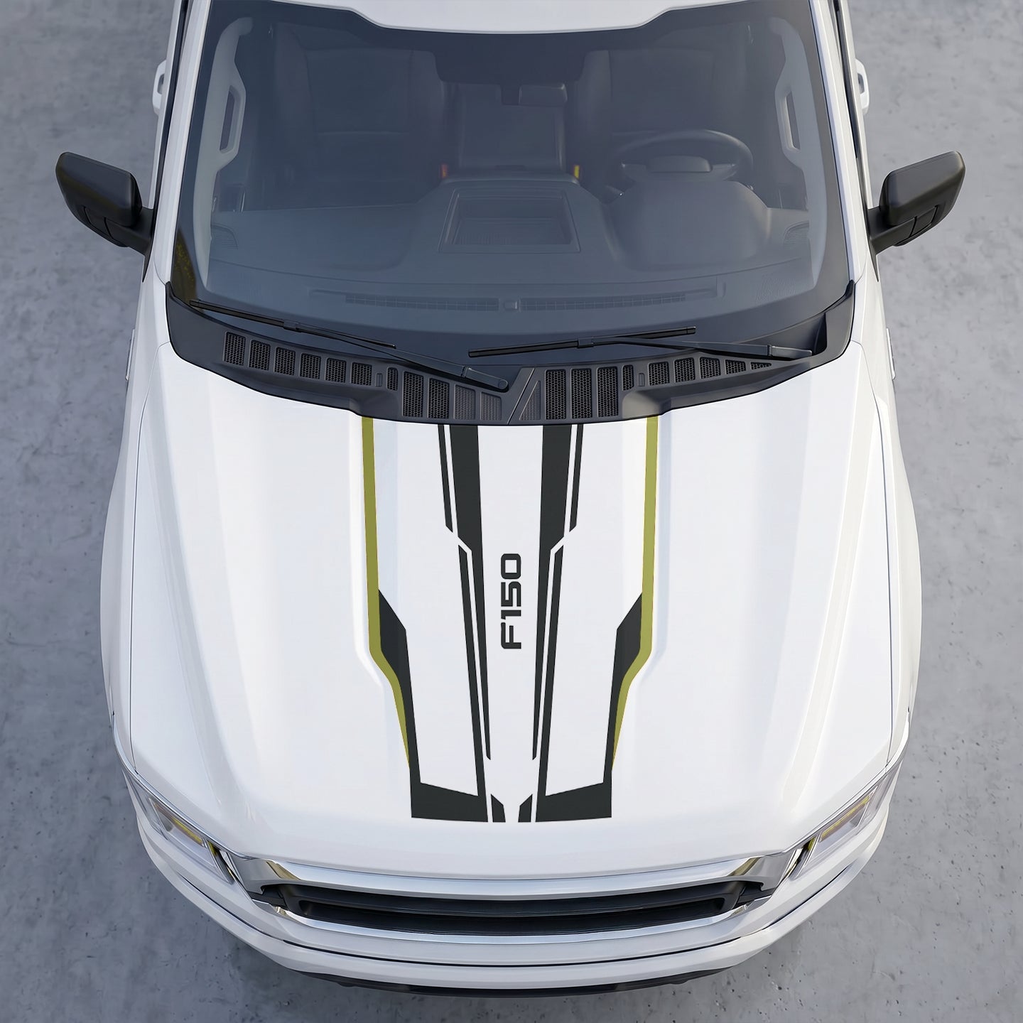 Hood Panel Decal/Sticker - Racing Stripe Hood Decal Wrap – Dual Center Track Stripes with Logo Graphic Kit - For Ford F-150 F150 2015-2020 - Premium Vinyl
