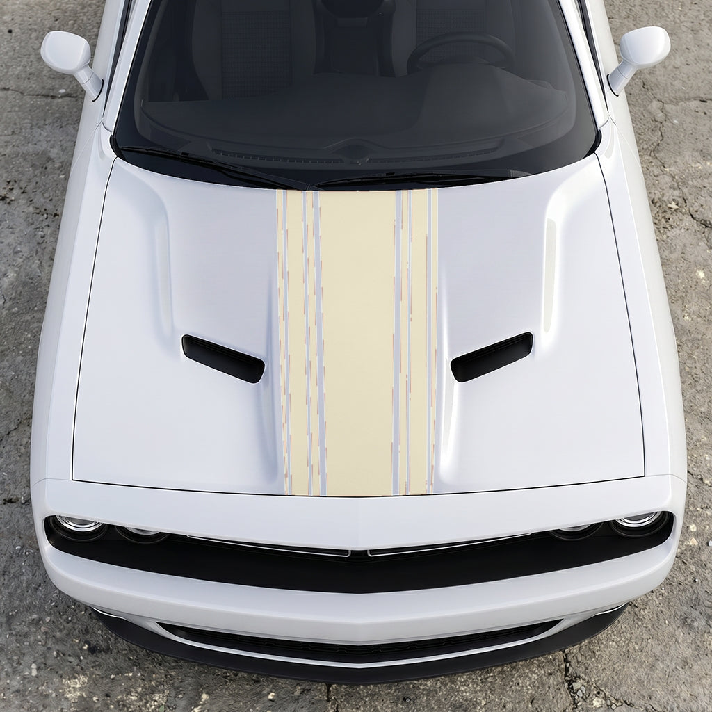Hood Panel Decal/Sticker - Challenger Interceptor Center Stripe - Multi-Pin Racing Fade Vinyl Graphic Kit - For Dodge Challenger 2015-2024 - Premium Vinyl