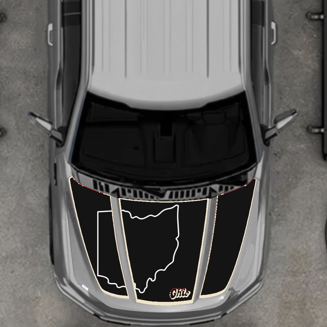 Hood Panel Decal/Sticker - Ohio - Cut - Border Graphic Kit - For Ford F-150 2020-2026 - Premium Vinyl