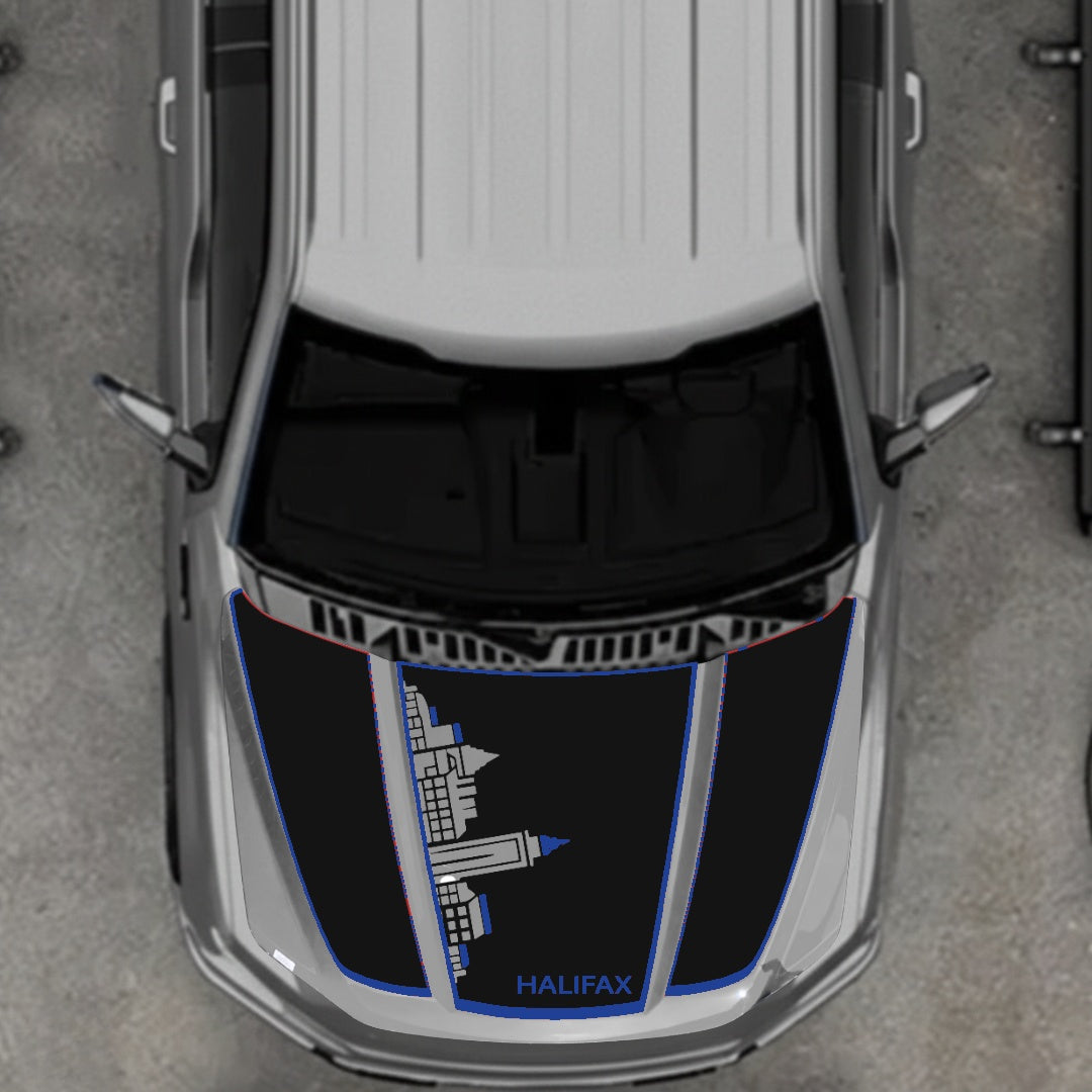 Hood Panel Decal/Sticker - Halifax Skyline - Cut - Border Graphic Kit - For Ford F-150 2020-2026 - Premium Vinyl