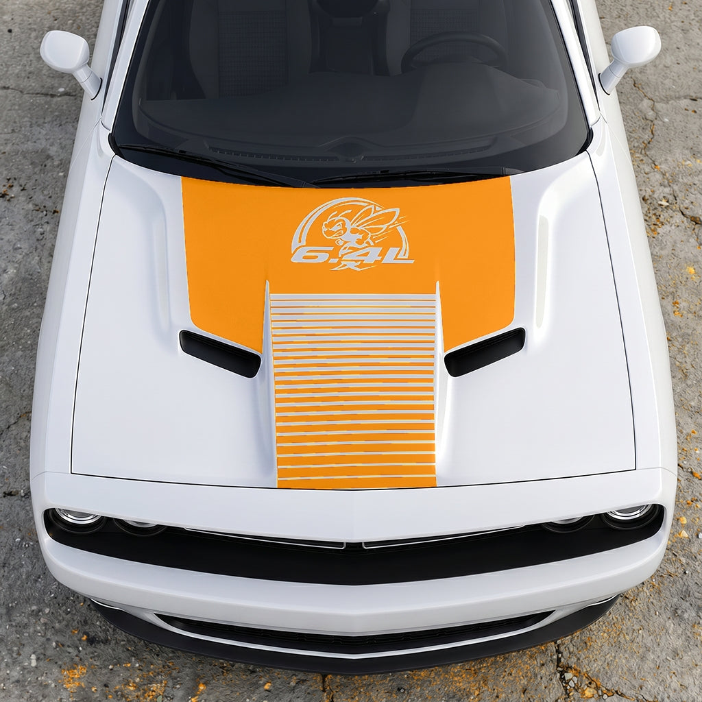 Hood Panel Decal/Sticker - Scat Pack 6.4L Bee Heritage Stripe - Custom Precision Cut Vinyl Overlay Graphic Kit - For Dodge Challenger 2015-2024 - Premium Vinyl