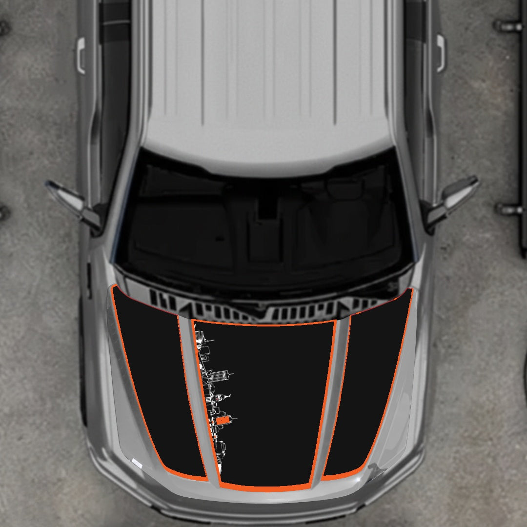 Hood Panel Decal/Sticker - Winnipeg Skyline - Cut - Border Graphic Kit - For Ford F-150 2020-2026 - Premium Vinyl