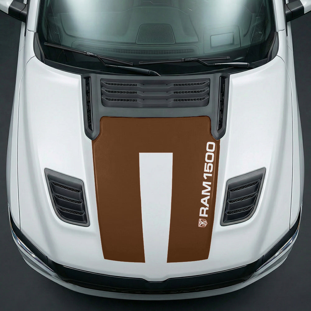 Hood Panel Decal/Sticker - Sleek Vertical RAM 1500 Text & Logo Minimalist Graphic Kit - For Dodge Ram 2019-2025 - Premium Vinyl