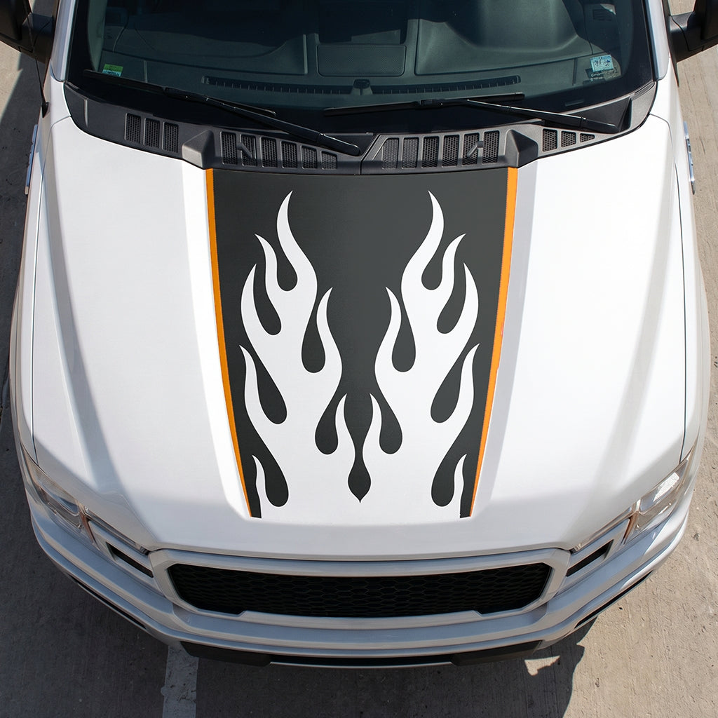 Hood Panel Decal/Sticker - Twin Burning Flames Graphic Decal Graphic Kit - For Ford F-150 2015-2020 - Premium Vinyl