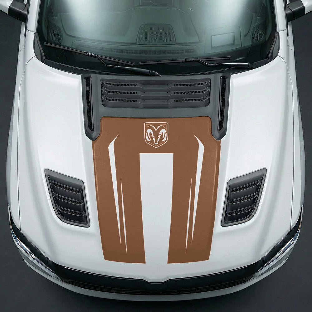 Hood Panel Decal/Sticker - Sleek Spear Cutout U-Shape with RAM Logo Graphic Kit - For Dodge Ram 2019-2025 - Premium Vinyl