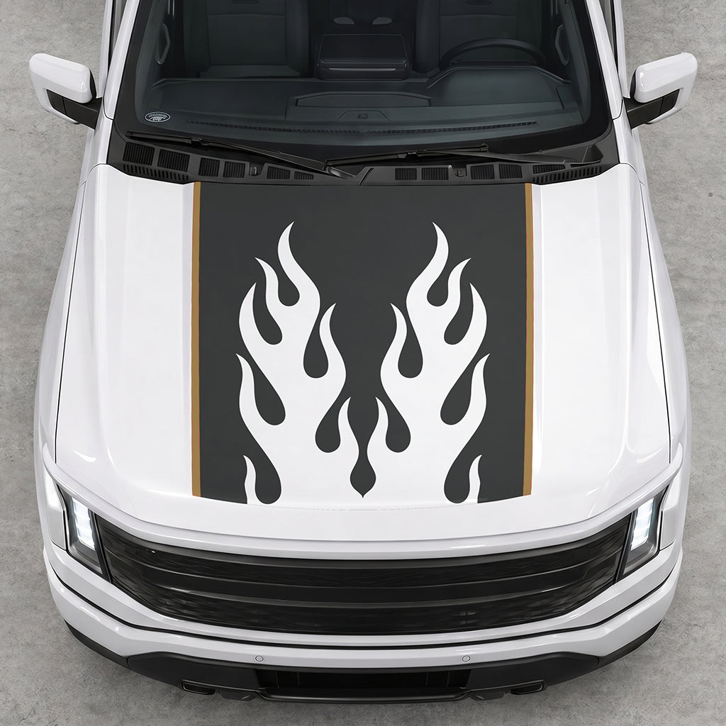 Hood Panel Decal/Sticker - Twin Burning Flames Graphic Decal Graphic Kit - For Ford F-150 2015-2020 - Premium Vinyl