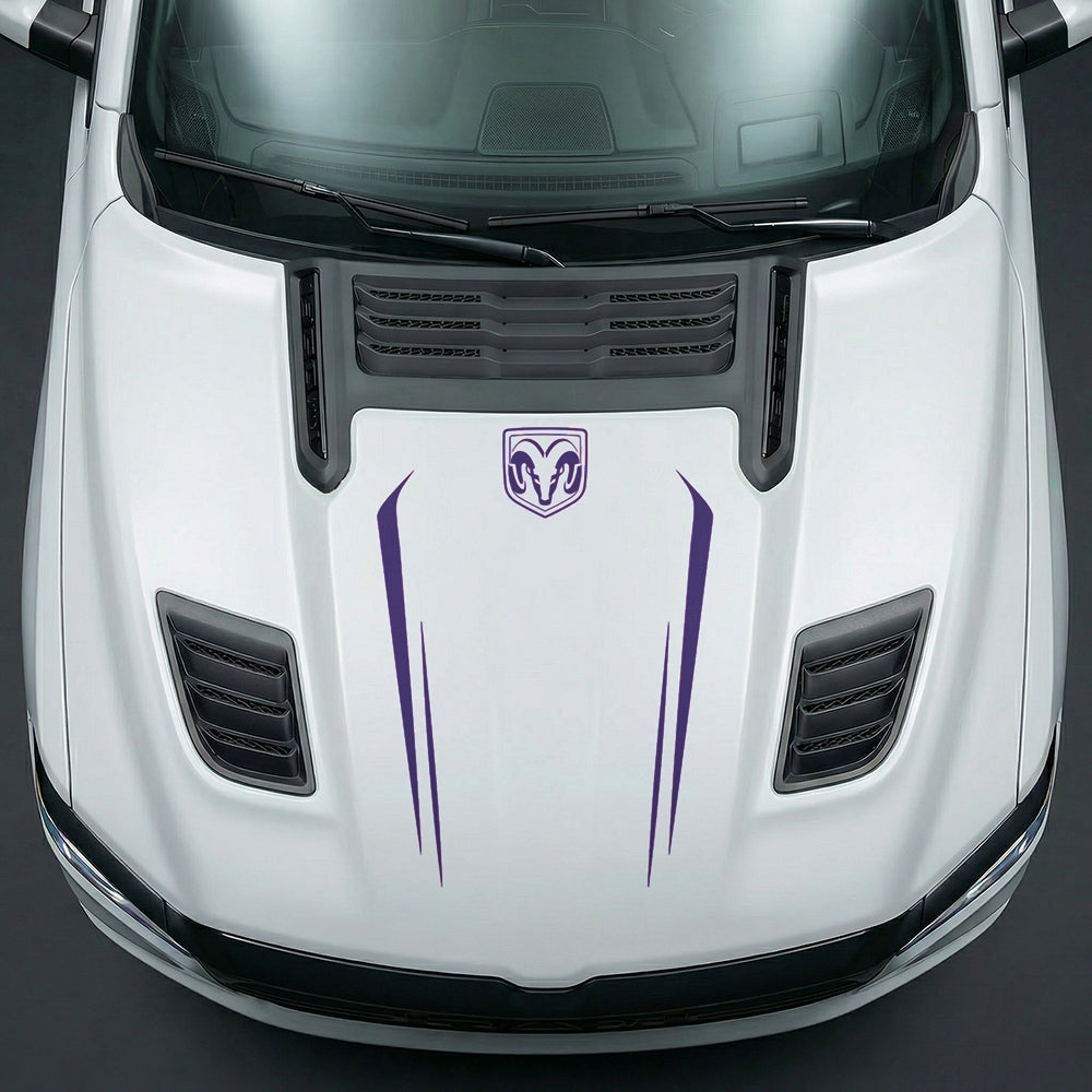 Hood Panel Decal/Sticker - Sleek Spear Cutout U-Shape with RAM Logo - Cut Graphic Kit - For Dodge Ram 2019-2025 - Premium Vinyl