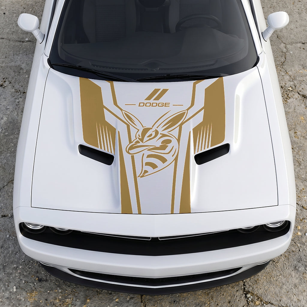 Hood Panel Decal/Sticker - Scat Pack Angry Bee Aerodynamic - Dual-Wing Performance Series Graphic Kit - For Dodge Challenger 2015-2024 - Premium Vinyl