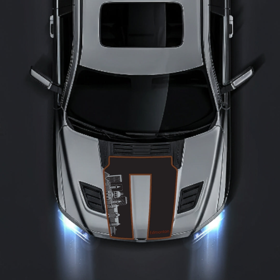 Hood Panel Decal/Sticker - Edmonton Skyline - Cut - Border Graphic Kit - For Dodge RAM 1500 2019-2025 - Premium Vinyl