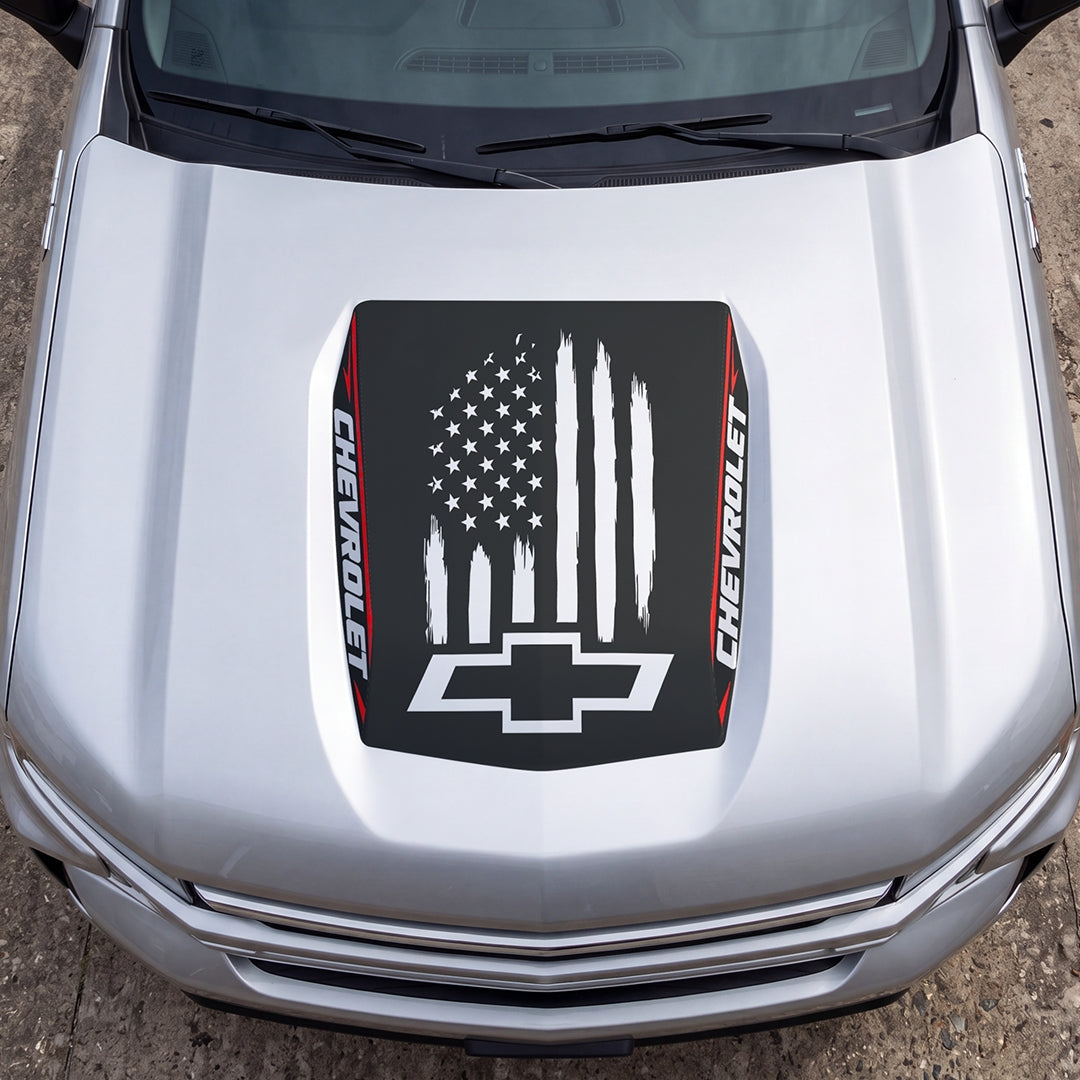 Hood Panel Decal/Sticker - American Flag Graphic Decal Graphic Kit - For Chevrolet Silverado 2019-2024 - Premium Vinyl