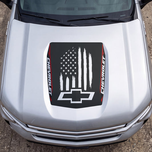 Hood Panel Decal/Sticker - American Flag Graphic Decal Graphic Kit - For Chevrolet Silverado 2019-2024 - Premium Vinyl