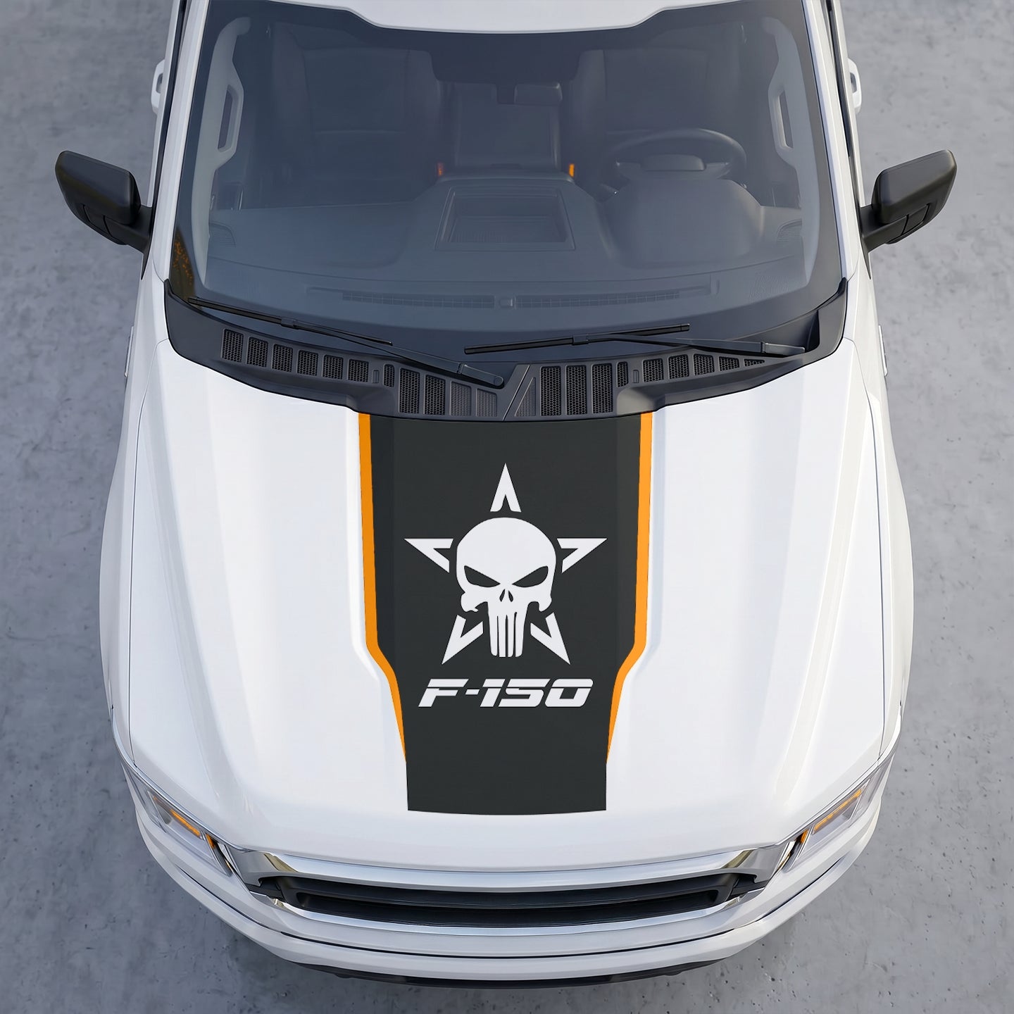 Hood Panel Decal/Sticker - Matte Black Hood Decal Wrap – Tactical Star & Skull Graphic Kit - For Ford F-150 F150 2015-2020 - Premium Vinyl