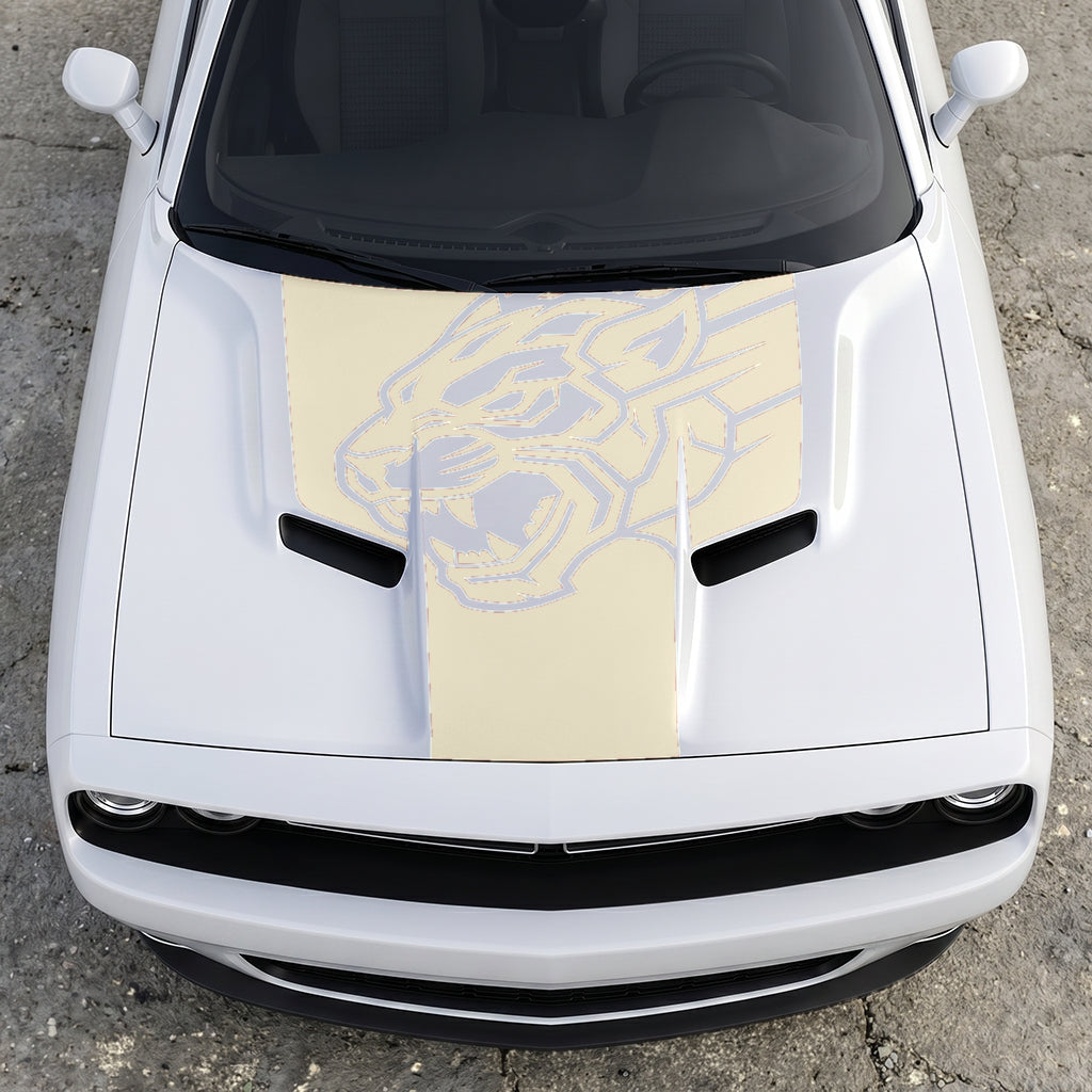 Hood Panel Decal/Sticker - Hellcat Predator Shadow - Aggressive Full-Face Jungle Cat Graphic Kit - For Dodge Challenger 2015-2024 - Premium Vinyl