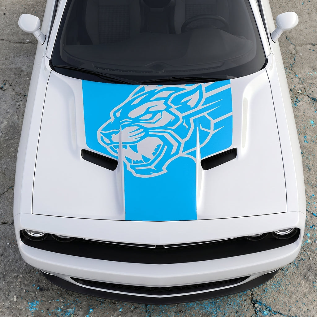 Hood Panel Decal/Sticker - Hellcat Predator Shadow - Aggressive Full-Face Jungle Cat Graphic Kit - For Dodge Challenger 2015-2024 - Premium Vinyl