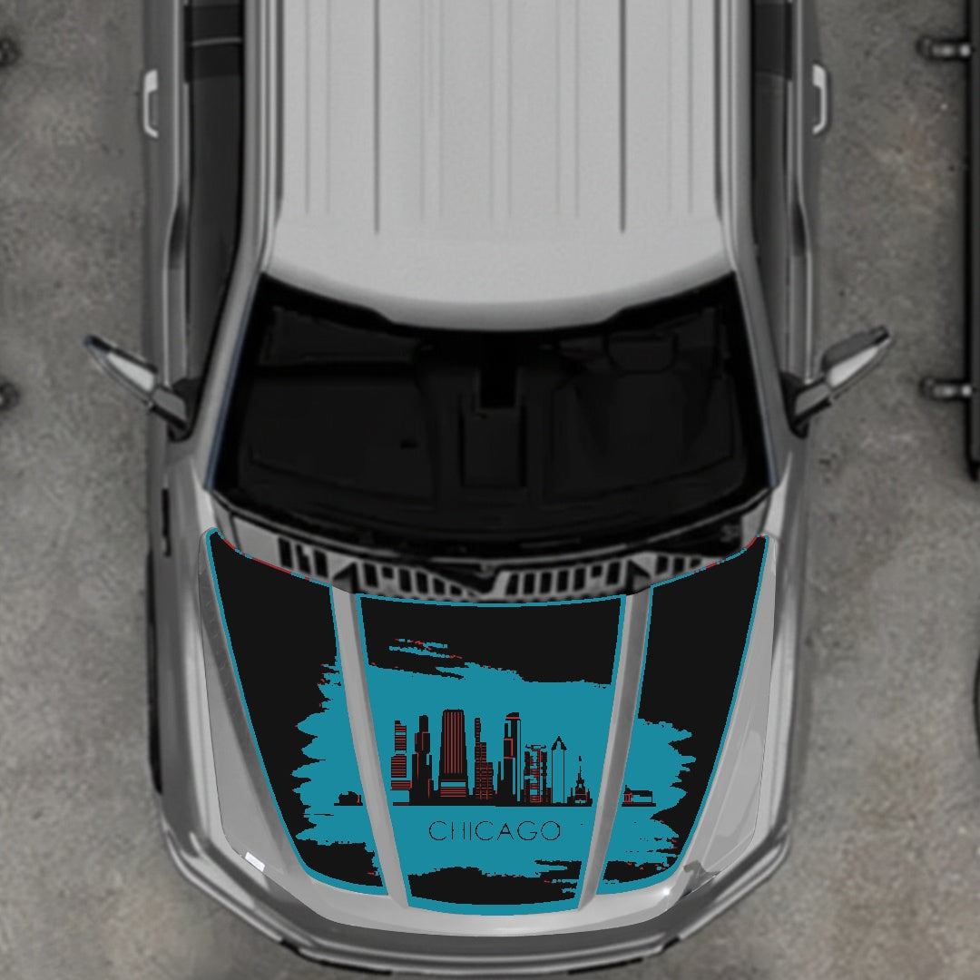 Hood Panel Decal/Sticker - Chicago - Border Graphic Kit - For Ford F-150 2020-2026 - Premium Vinyl