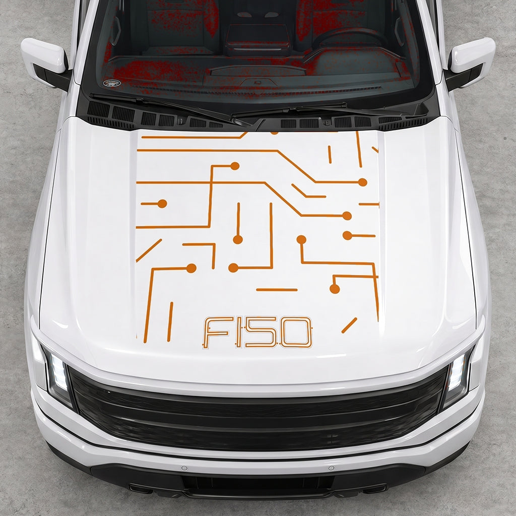 Hood Panel Decal/Sticker - Cut Electric Circuit Graphic Decal Graphic Kit - For FORD F-150 2015-2020 - Premium Vinyl