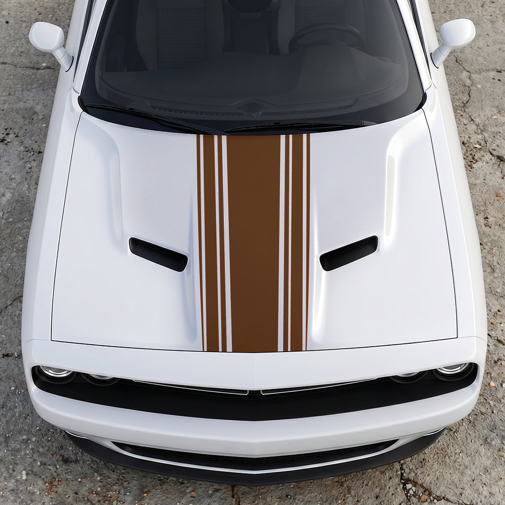 Hood Panel Decal/Sticker - Challenger Interceptor Center Stripe - Multi-Pin Racing Fade Vinyl Graphic Kit - For Dodge Challenger 2015-2024 - Premium Vinyl