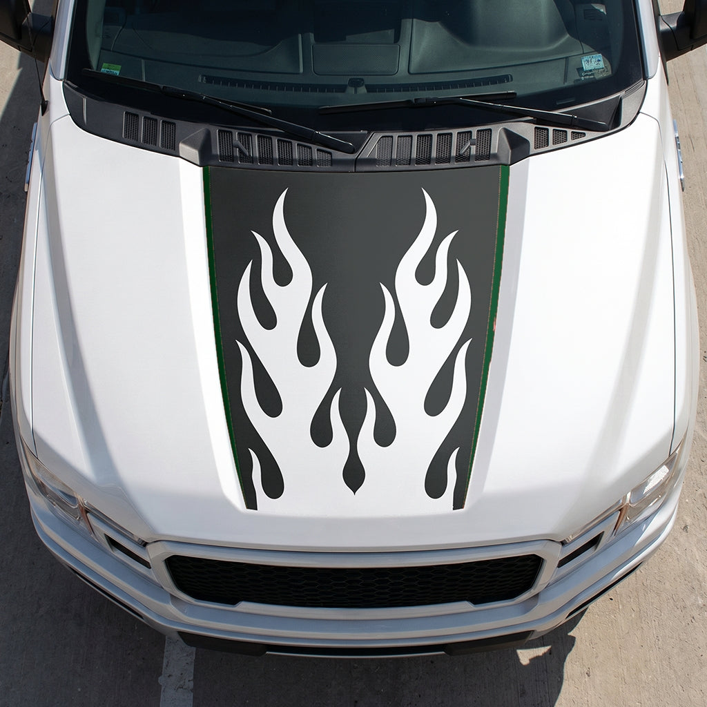 Hood Panel Decal/Sticker - Twin Burning Flames Graphic Decal Graphic Kit - For Ford F-150 2015-2020 - Premium Vinyl