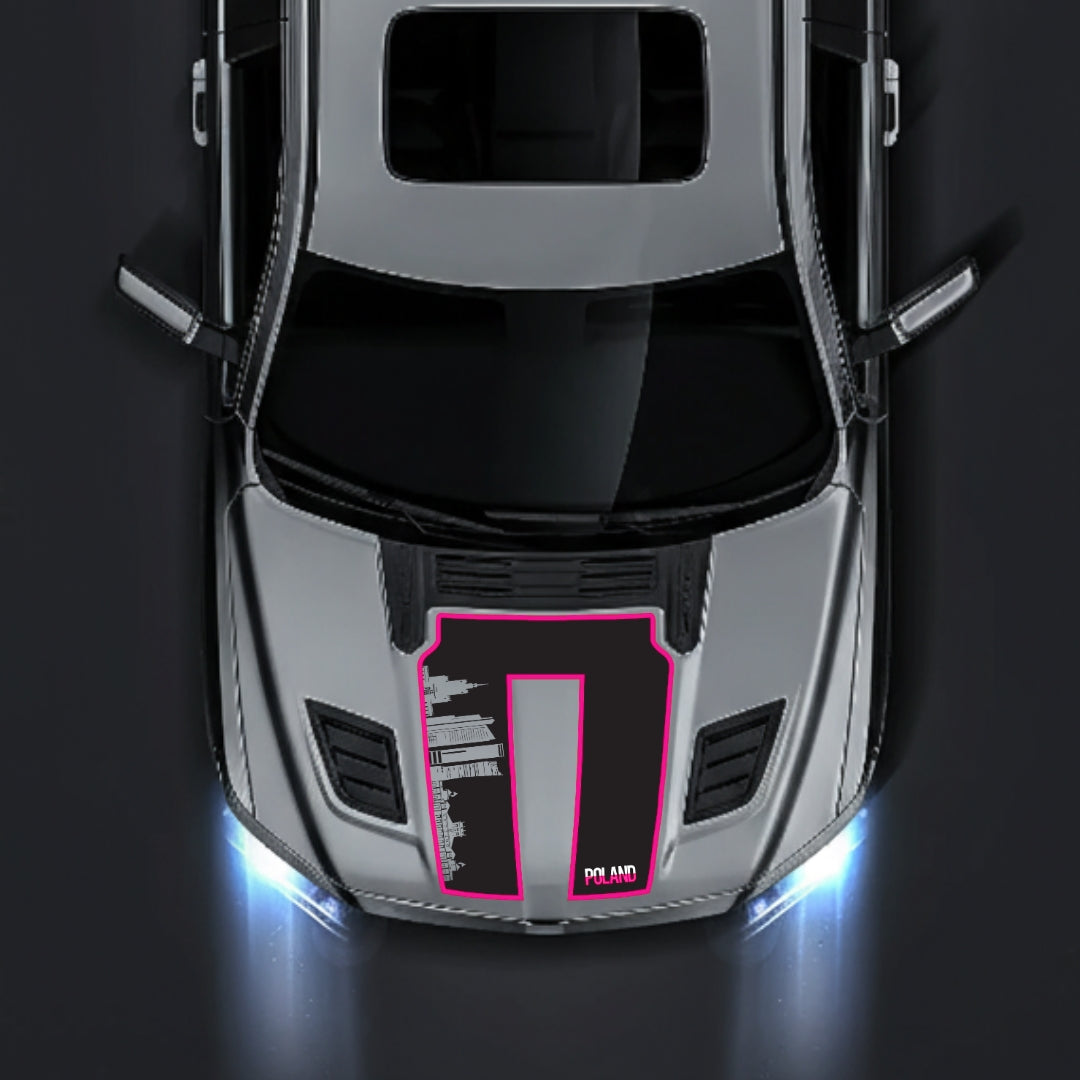Hood Panel Decal/Sticker - Poland Skyline - Cut - Border Graphic Kit - For Dodge RAM 1500 2019-2025 - Premium Vinyl